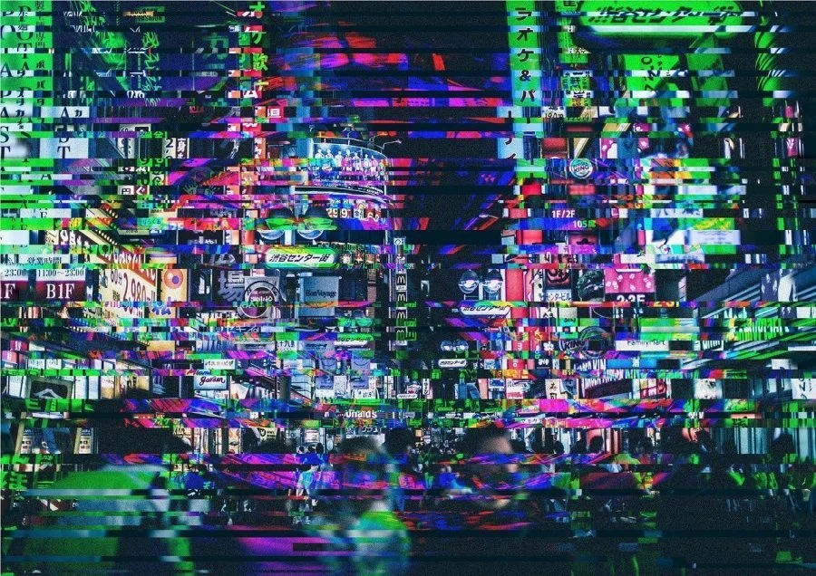 a city street scene with a large amount of neon lights